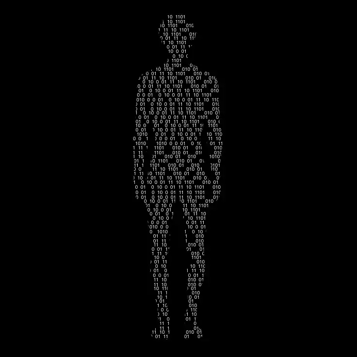 Silhouette humaine composée de code binaire en blanc sur fond noir