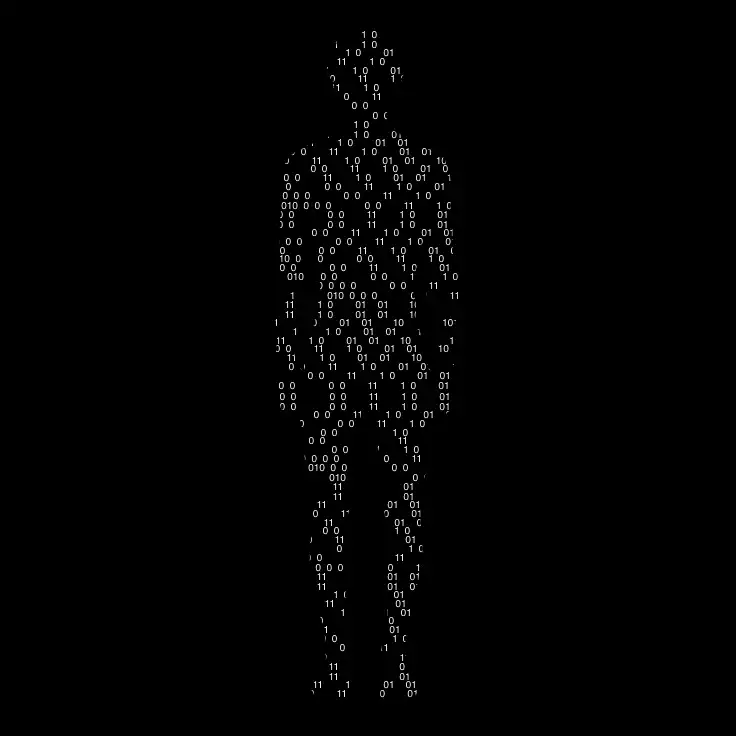 Silhouette humaine composée de code binaire en blanc sur fond noir
