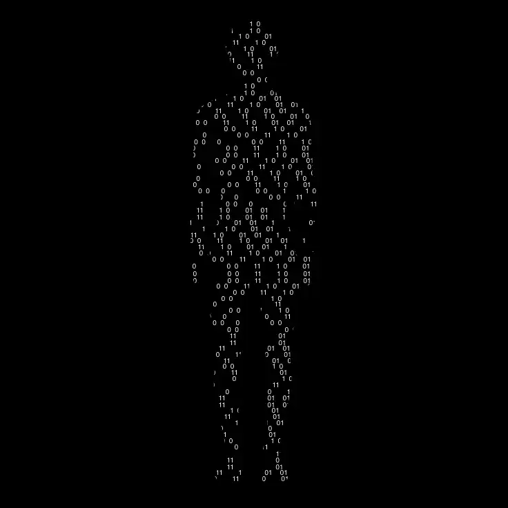 Silhouette humaine composée de code binaire en blanc sur fond noir