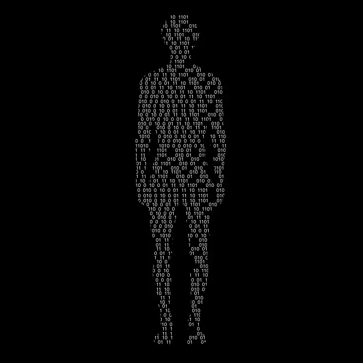 Silhouette humaine composée de code binaire en blanc sur fond noir