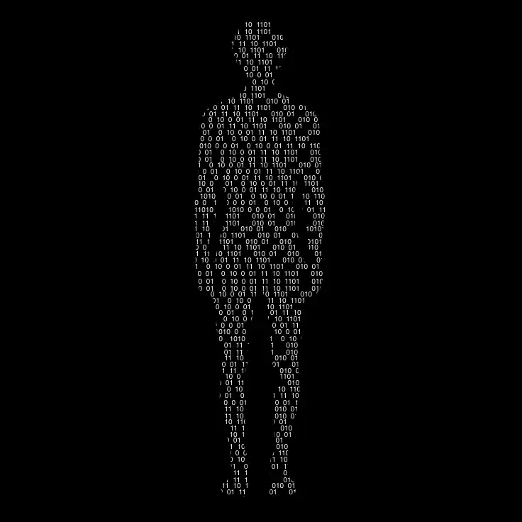 Silhouette humaine composée de code binaire en blanc sur fond noir