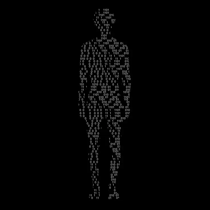 Silhouette humaine composée de code binaire en blanc sur fond noir