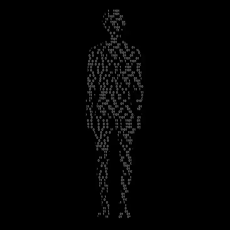 Silhouette humaine composée de code binaire en blanc sur fond noir