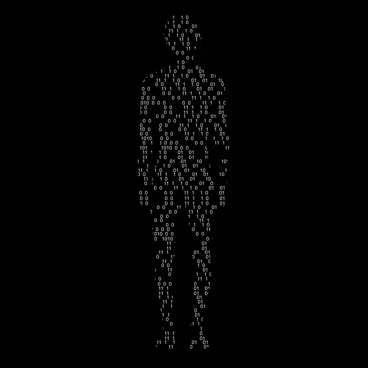 Silhouette humaine composée de code binaire en blanc sur fond noir