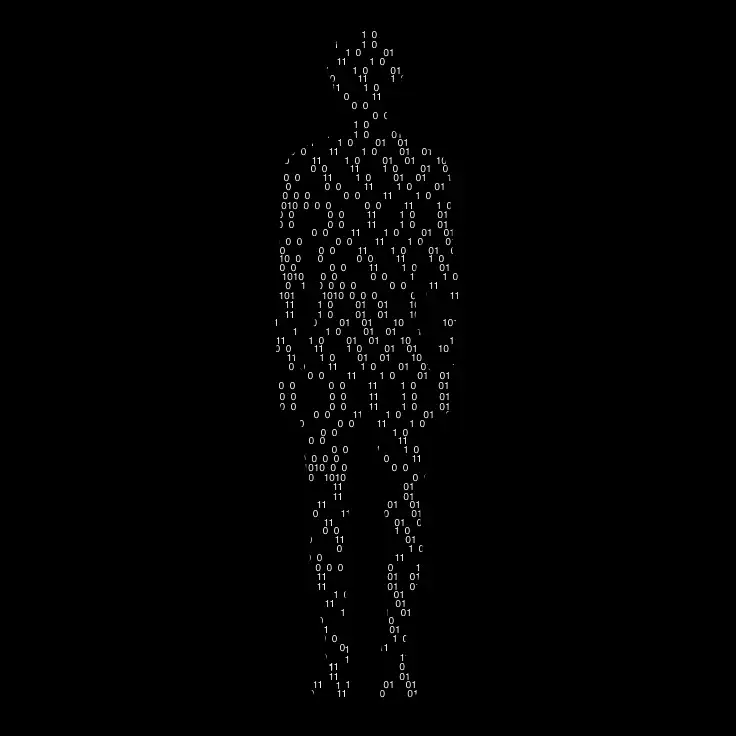 Silhouette humaine composée de code binaire en blanc sur fond noir