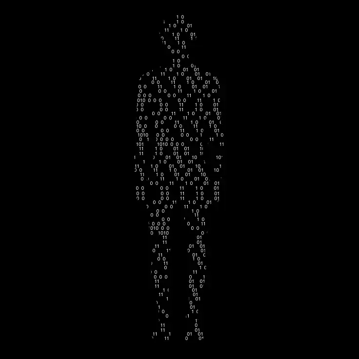 Silhouette humaine composée de code binaire en blanc sur fond noir