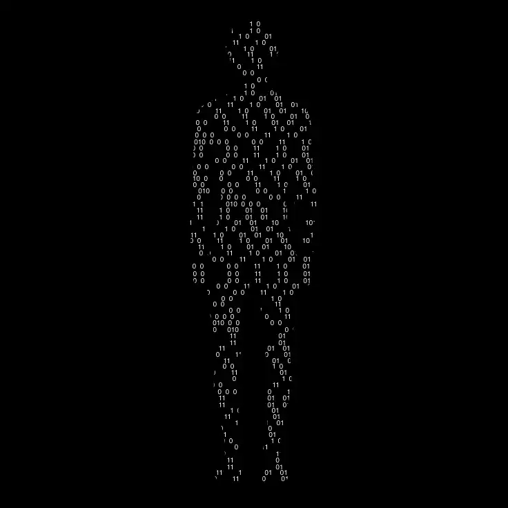 Silhouette humaine composée de code binaire en blanc sur fond noir