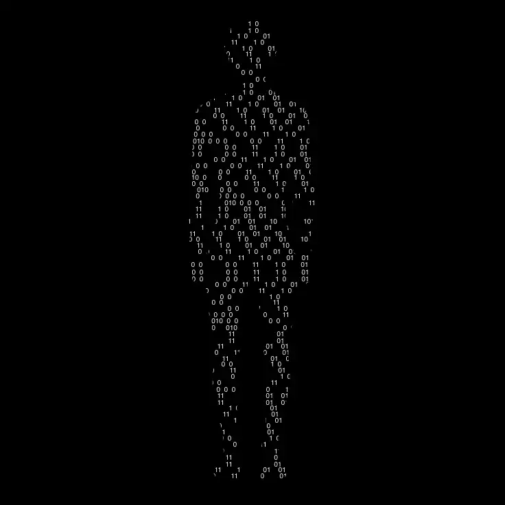 Silhouette humaine composée de code binaire en blanc sur fond noir