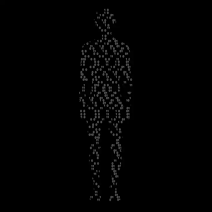 Silhouette humaine composée de code binaire en blanc sur fond noir