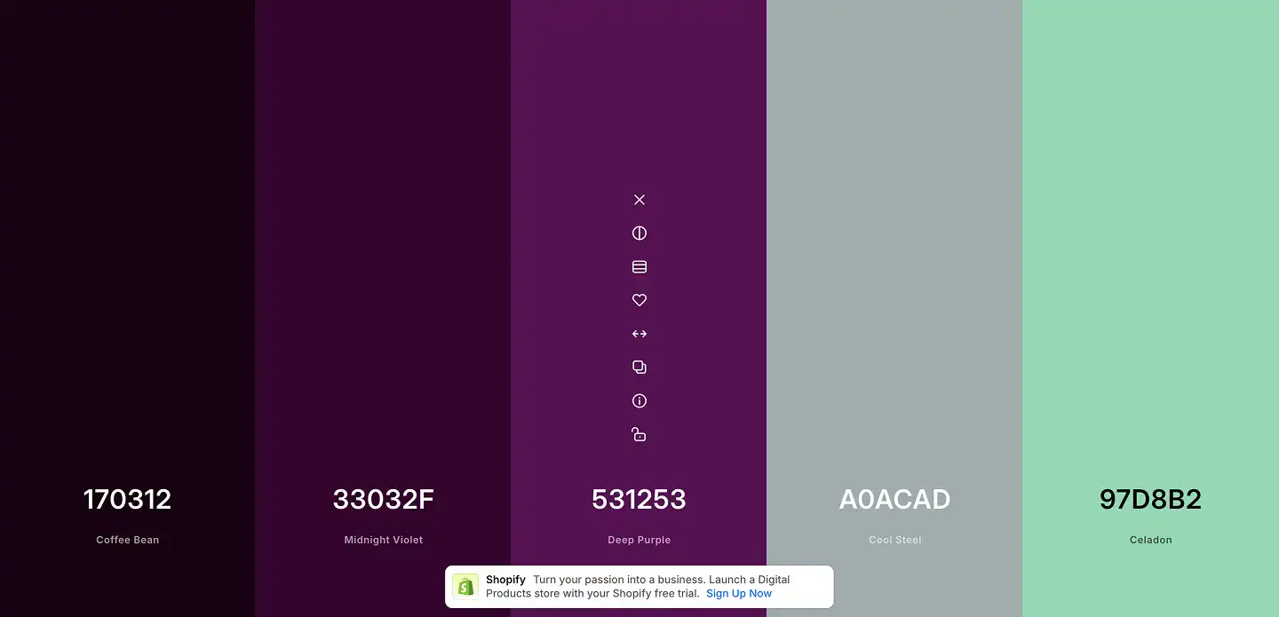 Palette de couleurs utilisées pour la page de messagerie