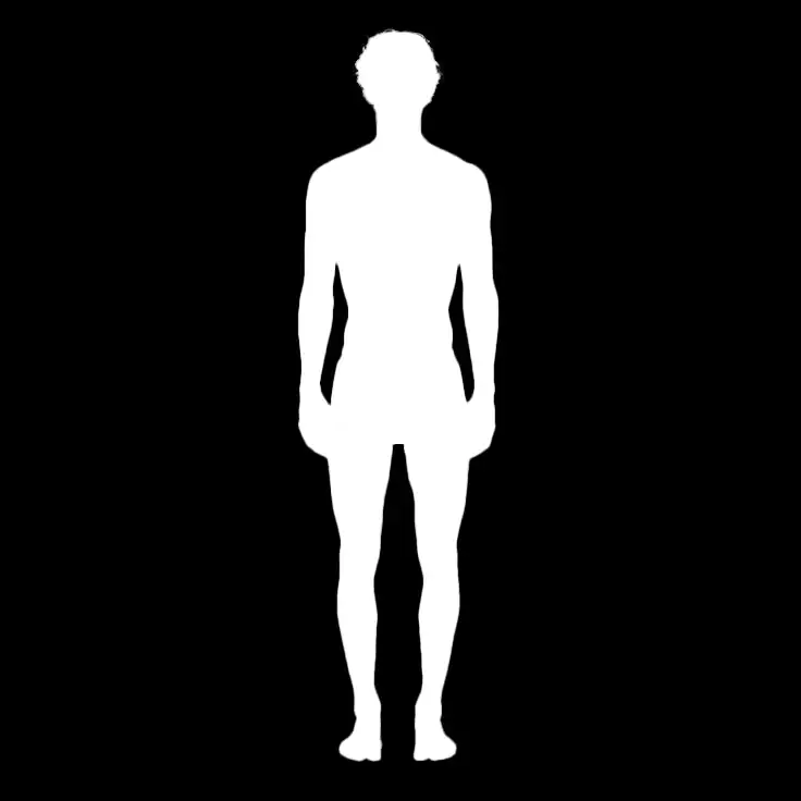 Première étape de la première animation de la page d'accueil. Silhouette humaine en blanc sur fond noir.