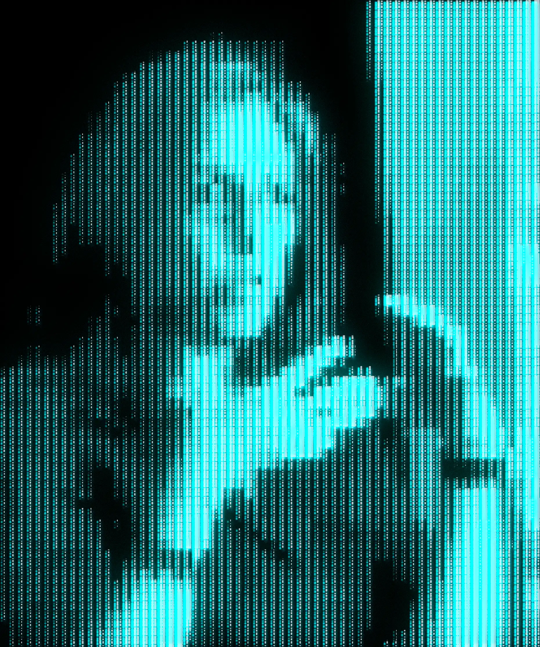 Photo de Jen Simmons retouchée dans un style retro futuriste recopiant un moniteur analogique.